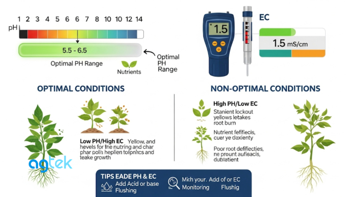 Quản lý pH và EC trong nước tưới, độ ph là gì, ec là gì, cách cải thiện ph, ec