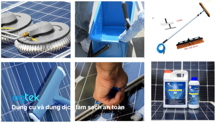 DỤNG CỤ VÀ DUNG DỊCH vệ sinh tấm pin năng lượng mặt trời đúng cách