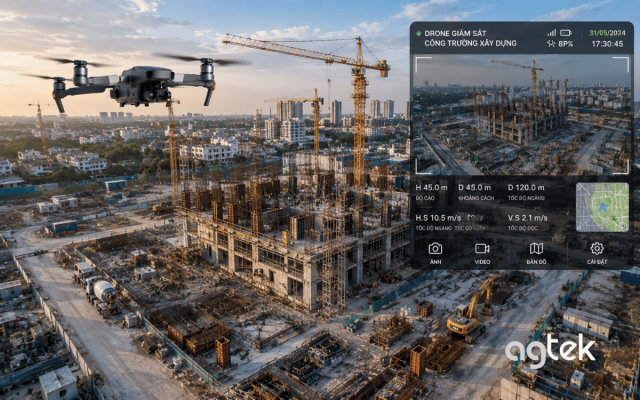 Phi công UAV vận hành drone tại khu vực công trường.