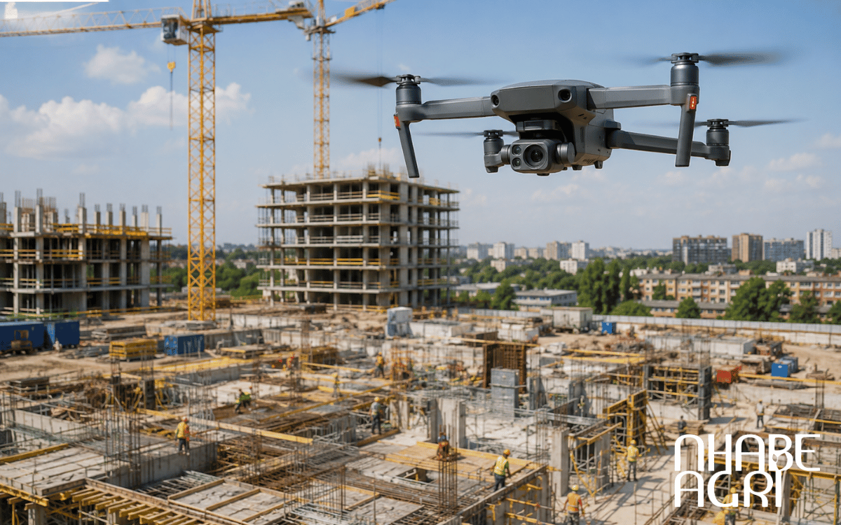 Drone giám sát tiến độ thi công tại công trường xây dựng.