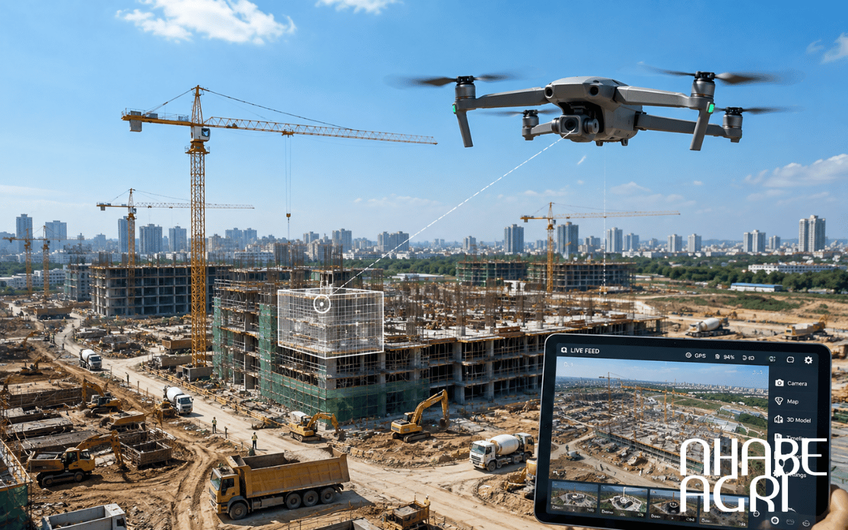 Drone ghi hình toàn cảnh dự án xây dựng.