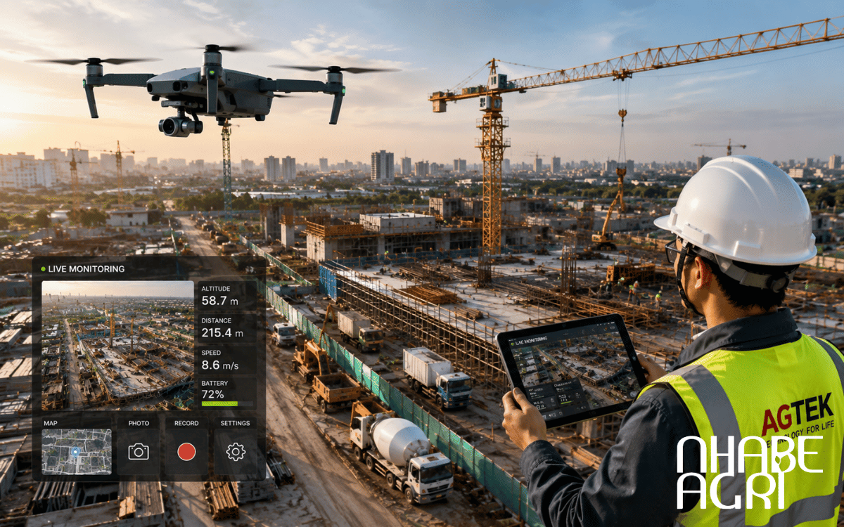 Drone hỗ trợ kiểm tra mái và kết cấu công trình.