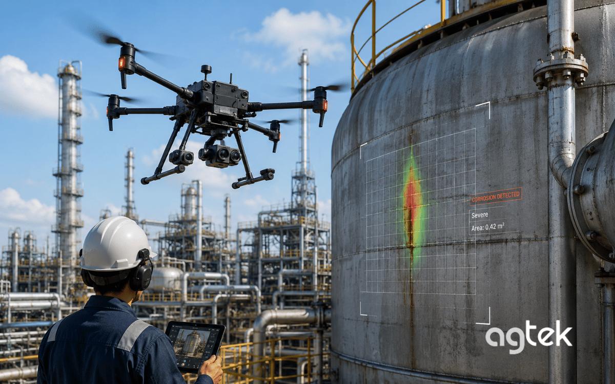 Drone kiểm tra thiết bị công nghiệp.