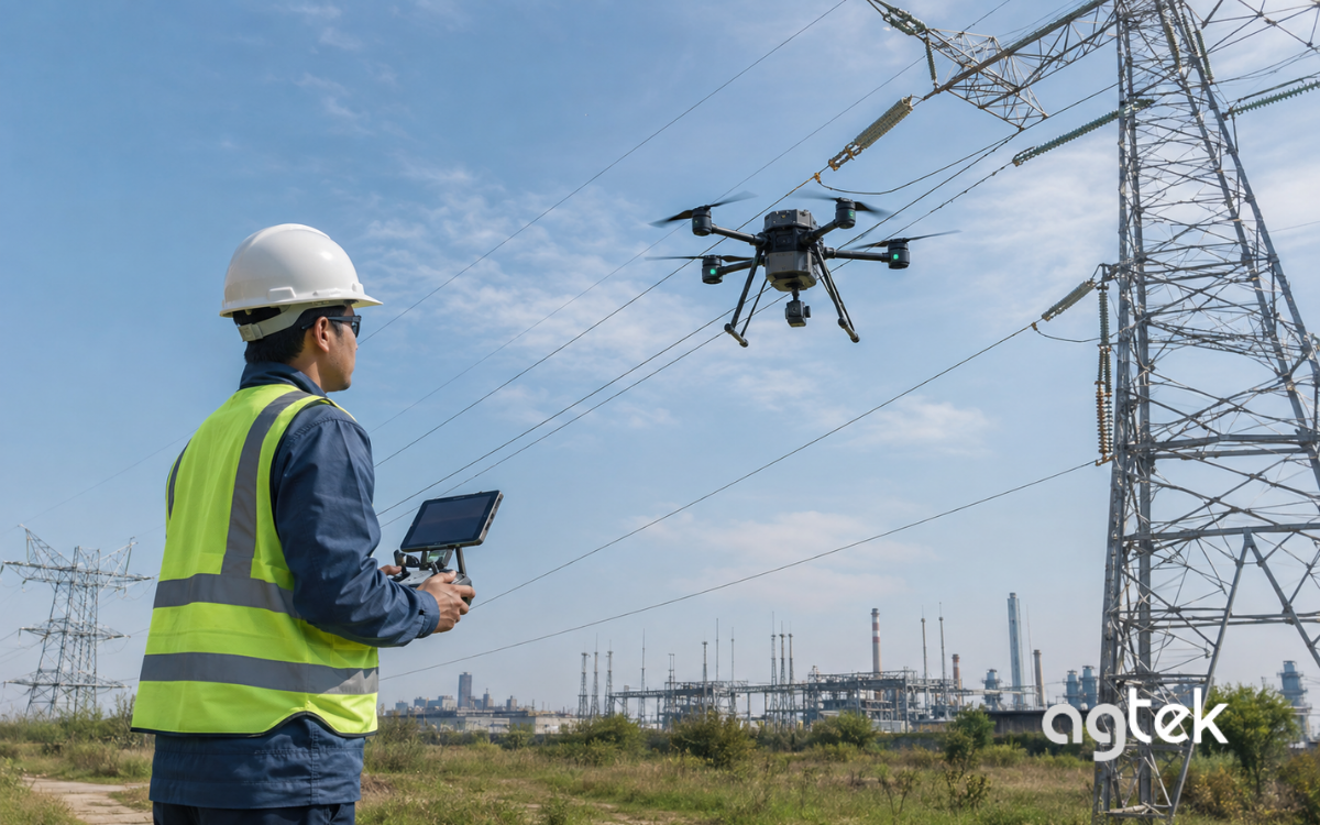 Kỹ thuật viên điều khiển drone kiểm tra