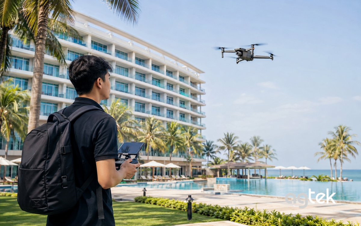 Flycam ghi hình kiến trúc khu nghỉ dưỡng