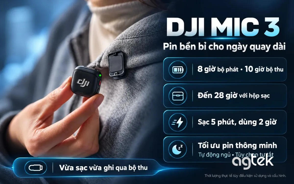 Thiết kế nhỏ gọn của DJI Mic 3.