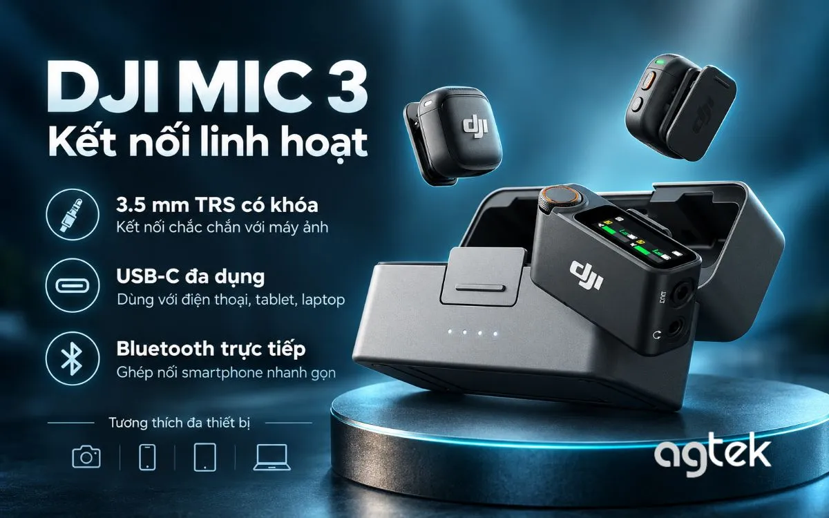 Màn hình điều khiển trên bộ thu DJI Mic 3.