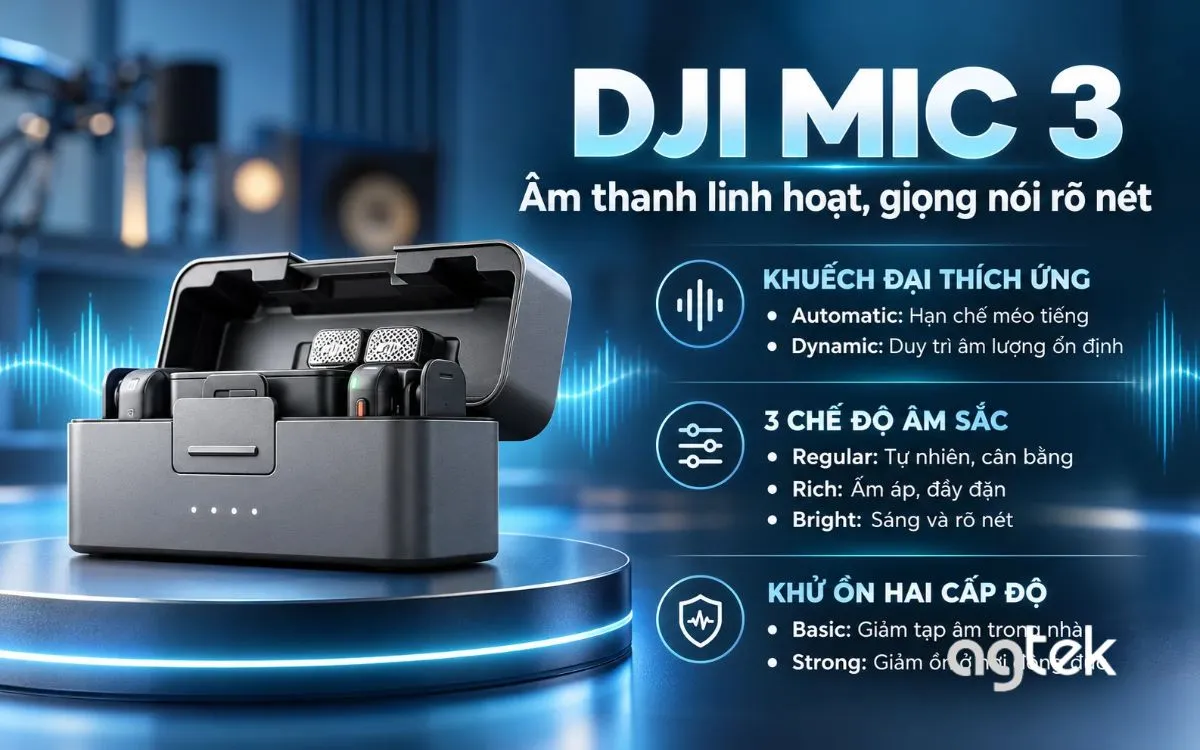 Điều chỉnh gain thích ứng trên DJI Mic 3.