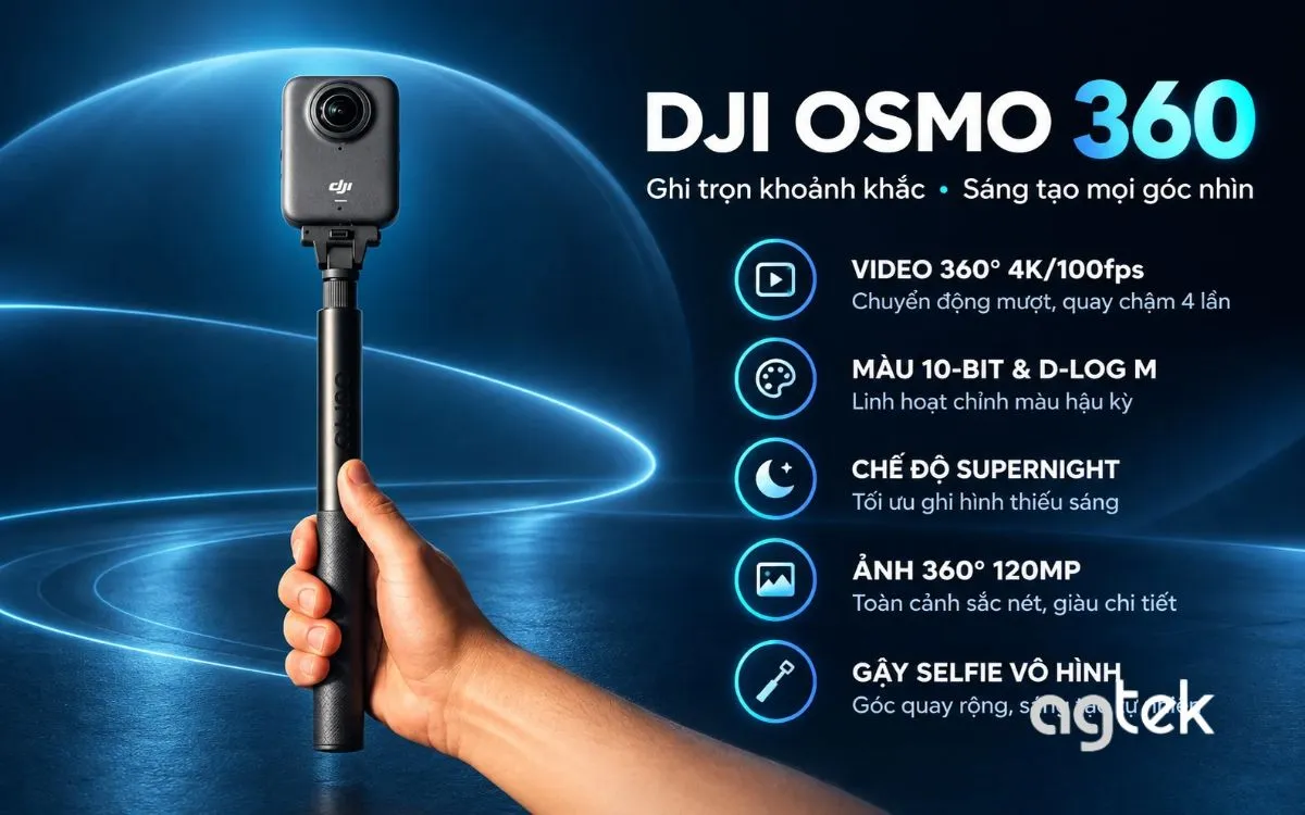 DJI Osmo 360 kết hợp gậy selfie tương thích