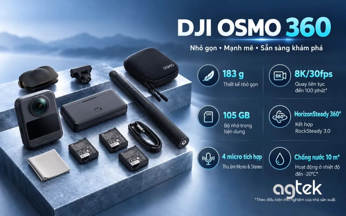 DJI Osmo 360 hỗ trợ quay video toàn cảnh tối đa 8K/30fps.
