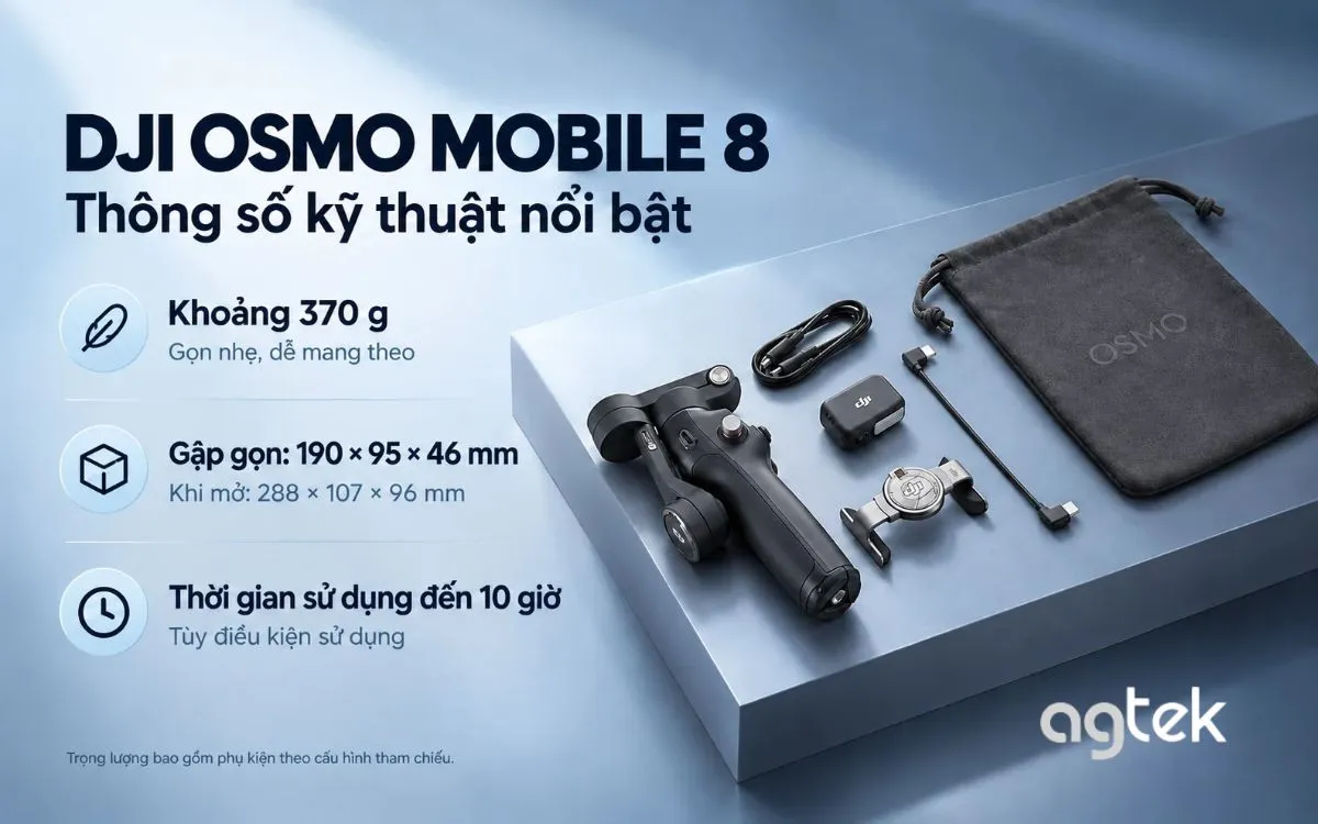 DJI Osmo Mobile 8 hỗ trợ xoay ngang 360° không giới hạn.