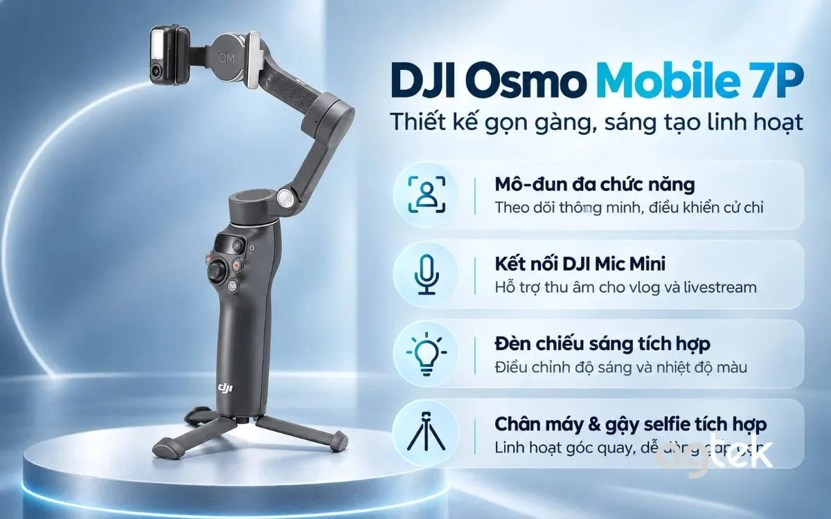 DJI Osmo Mobile 7P tích hợp gậy nối dài.