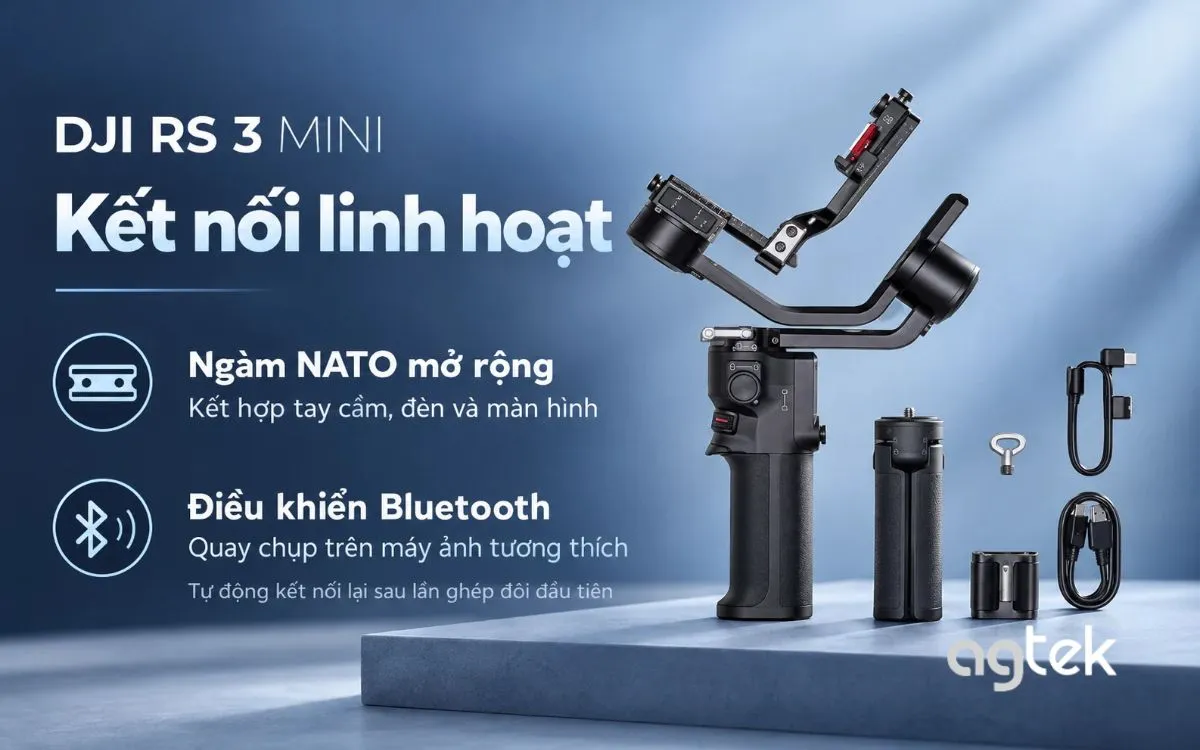 DJI RS 3 Mini điều khiển máy ảnh qua Bluetooth.