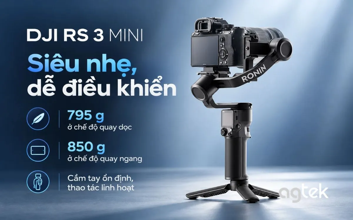 DJI RS 3 Mini nhỏ gọn, dễ mang theo.