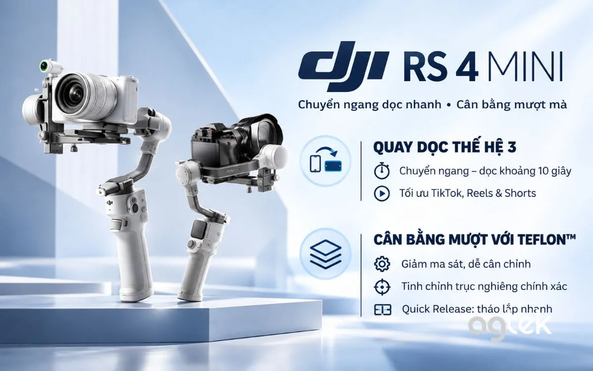 DJI RS 4 Mini chuyển quay ngang và dọc.