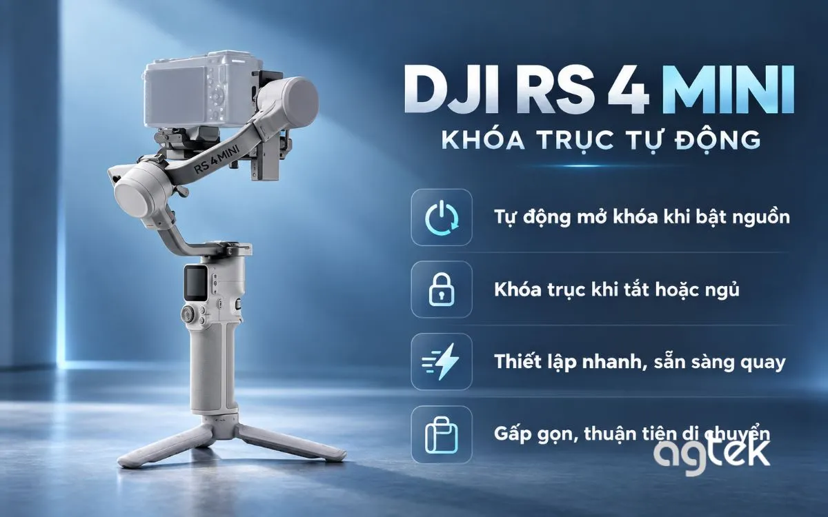 DJI RS 4 Mini có khóa trục tự động.