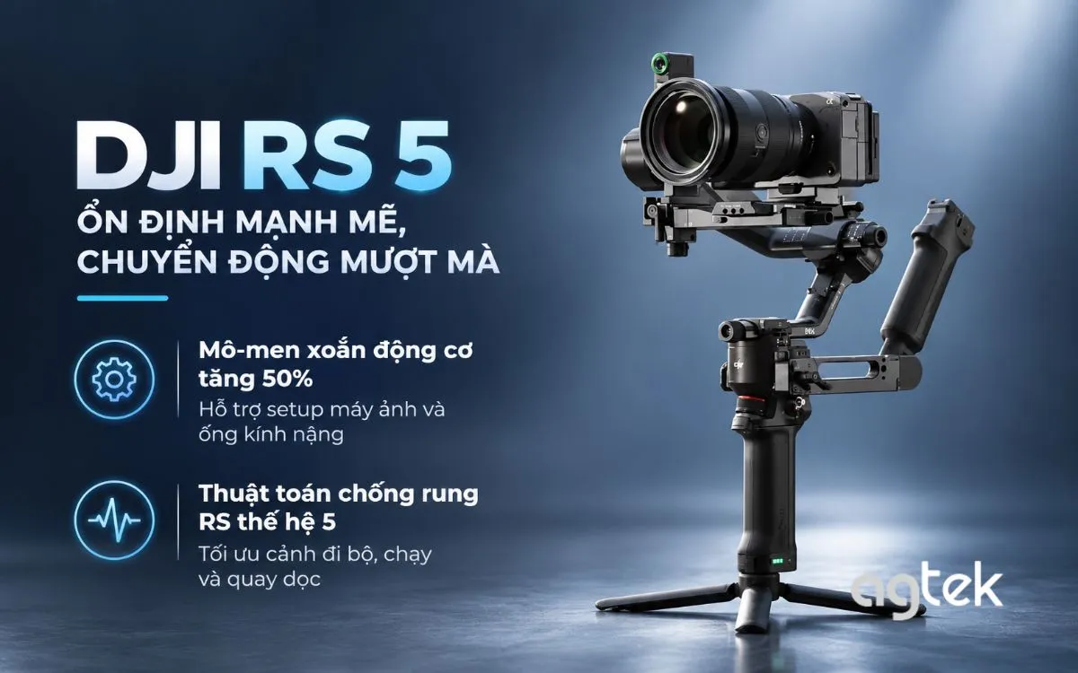 DJI RS 5 – Gimbal máy ảnh tải trọng 3 kg.