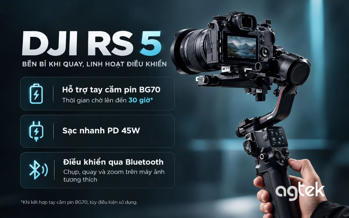Thiết kế DJI RS 5 với núm tinh chỉnh cân bằng.
