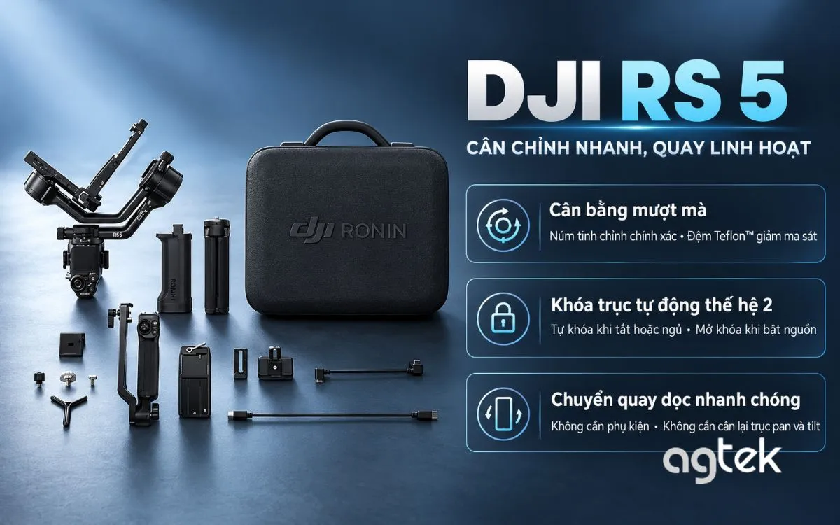 DJI RS 5 kết hợp tay cầm điện tử quay góc thấp.