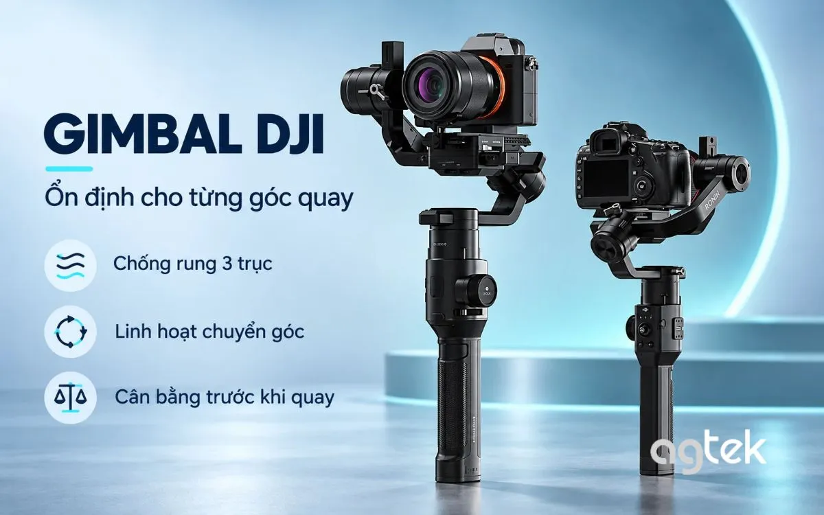 DJI gimbal hỗ trợ chuyển động camera mượt mà.