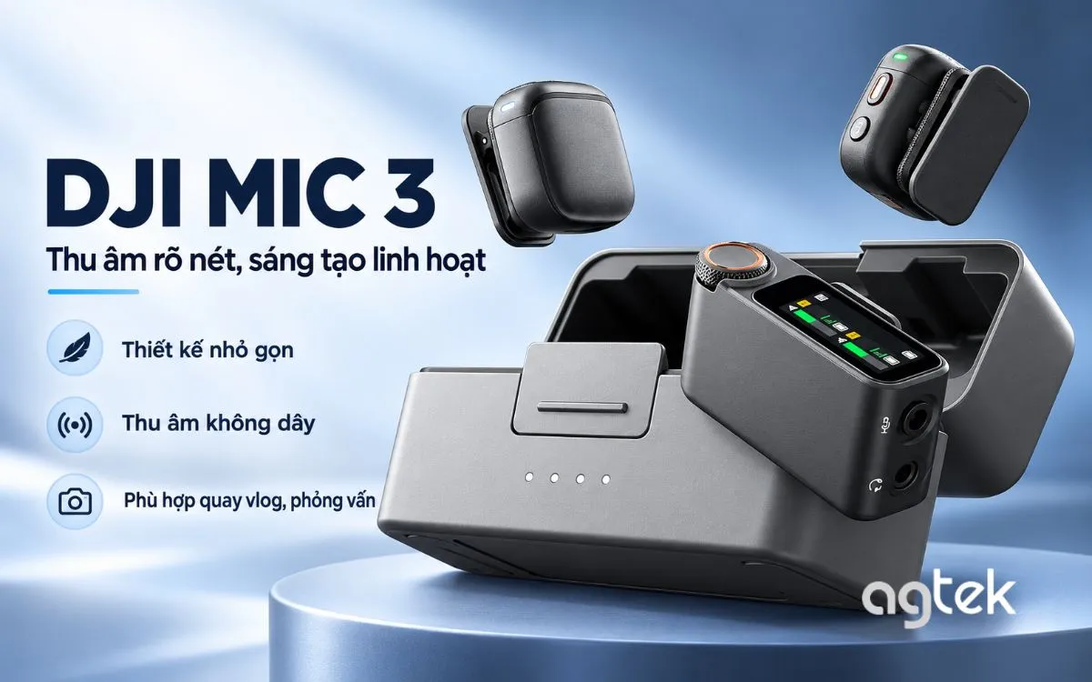 DJI Mic 3 tích hợp công cụ kiểm soát âm thanh và đồng bộ hậu kỳ.