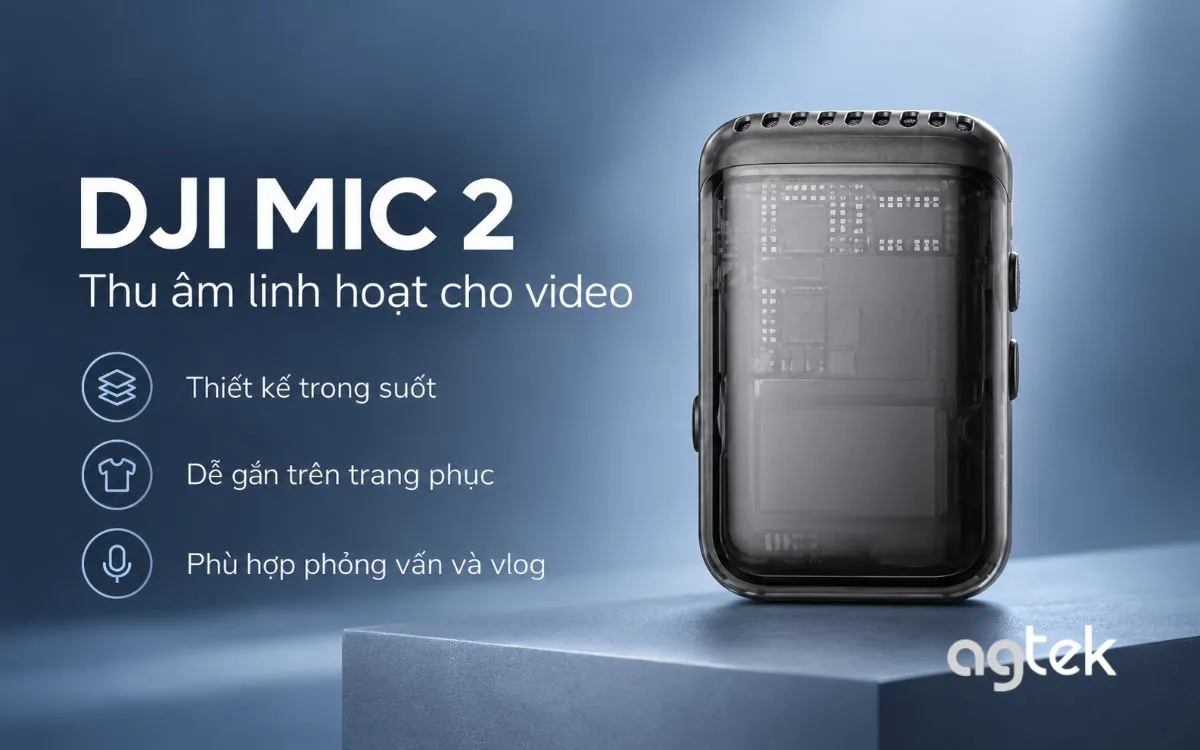 DJI Mic 2 có màn hình cảm ứng trên bộ thu để điều chỉnh cài đặt.