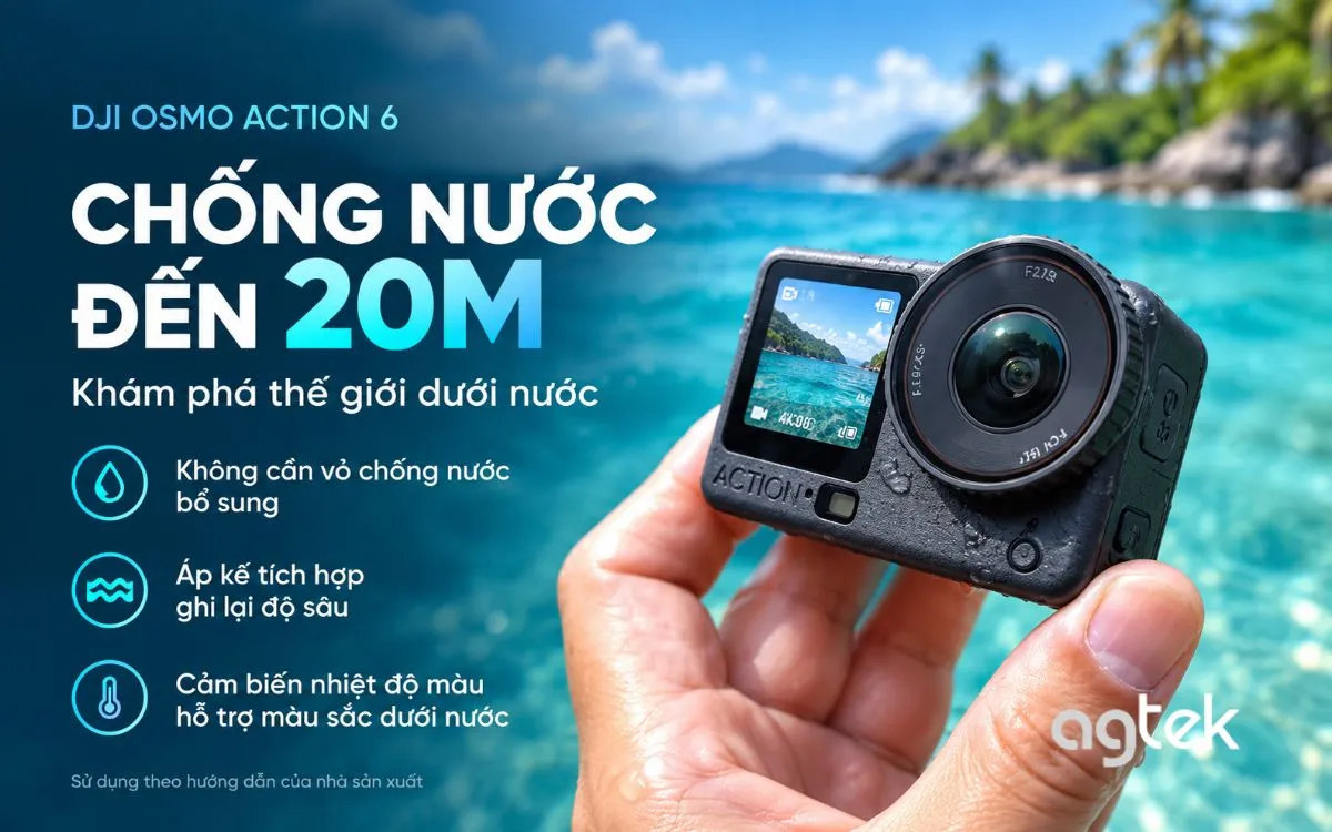 Khả năng chống nước tới 20 m không dùng vỏ và 60 m